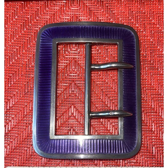 Antique Lavender Purple Guilloché Enamel Sterling Silver Belt Buckle Hallmarked main image 6
